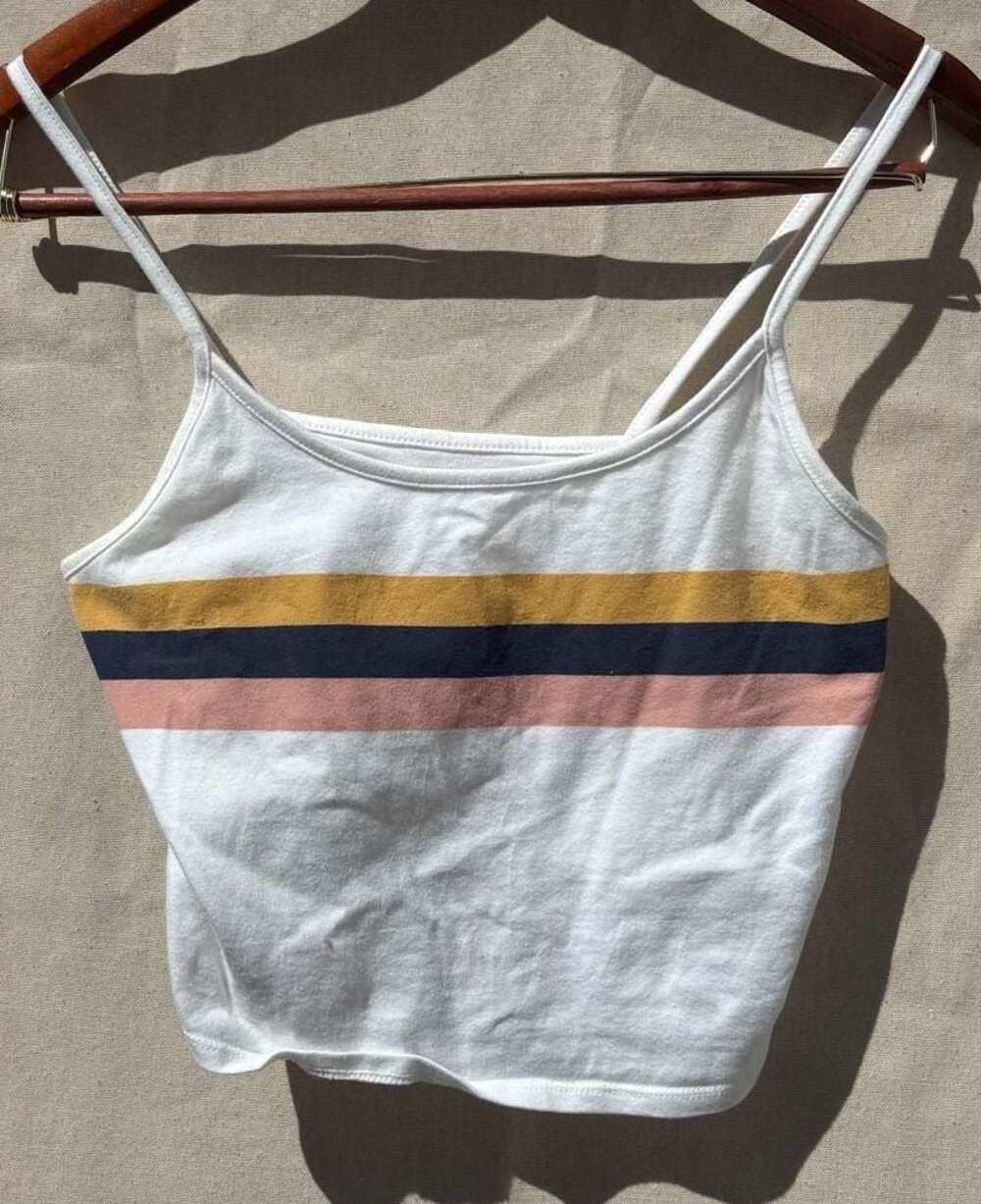 American Eagle Outfitters White Cropped Tank Top with Multi-Color Stripes